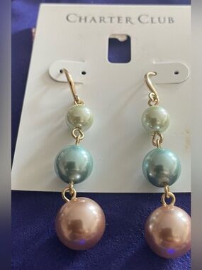 Macy's Gold-Tone Drop Earrings with Pink, Blue & Mint Pearl Drops